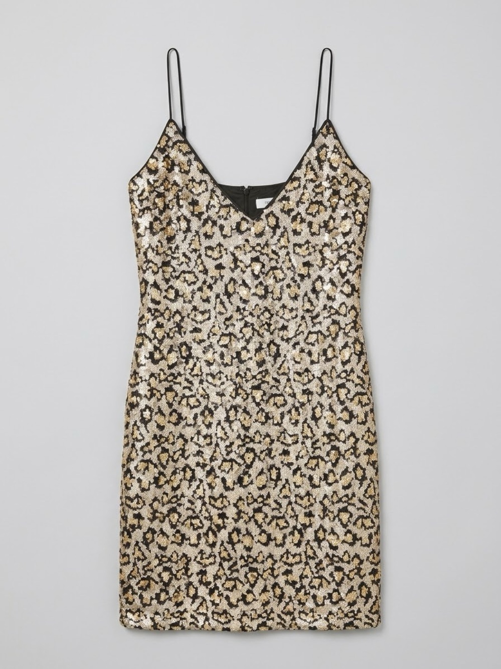 Sequin Leopard Print Slip Dress - Gold/Black